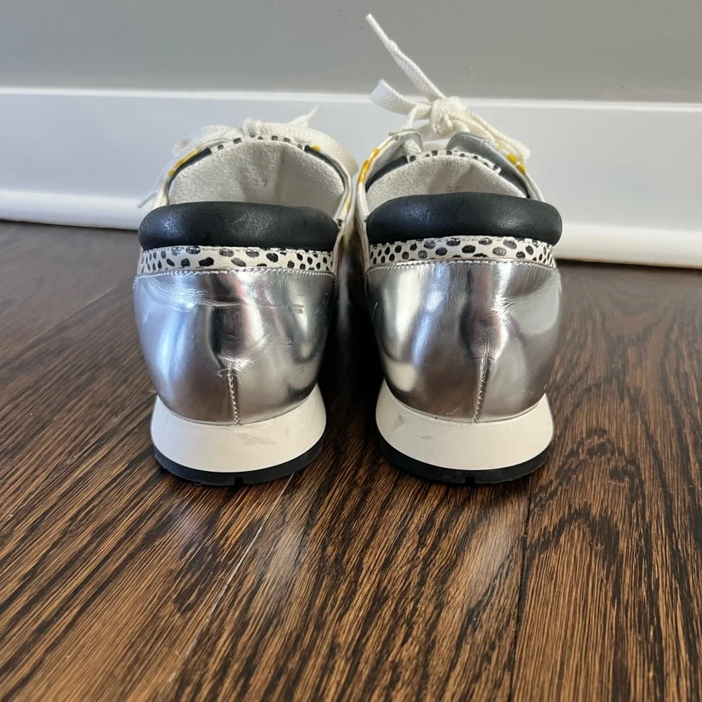 Iceberg Women's Sneakers w/ reptile skin and yellow paint platter, size 37 (6.5)